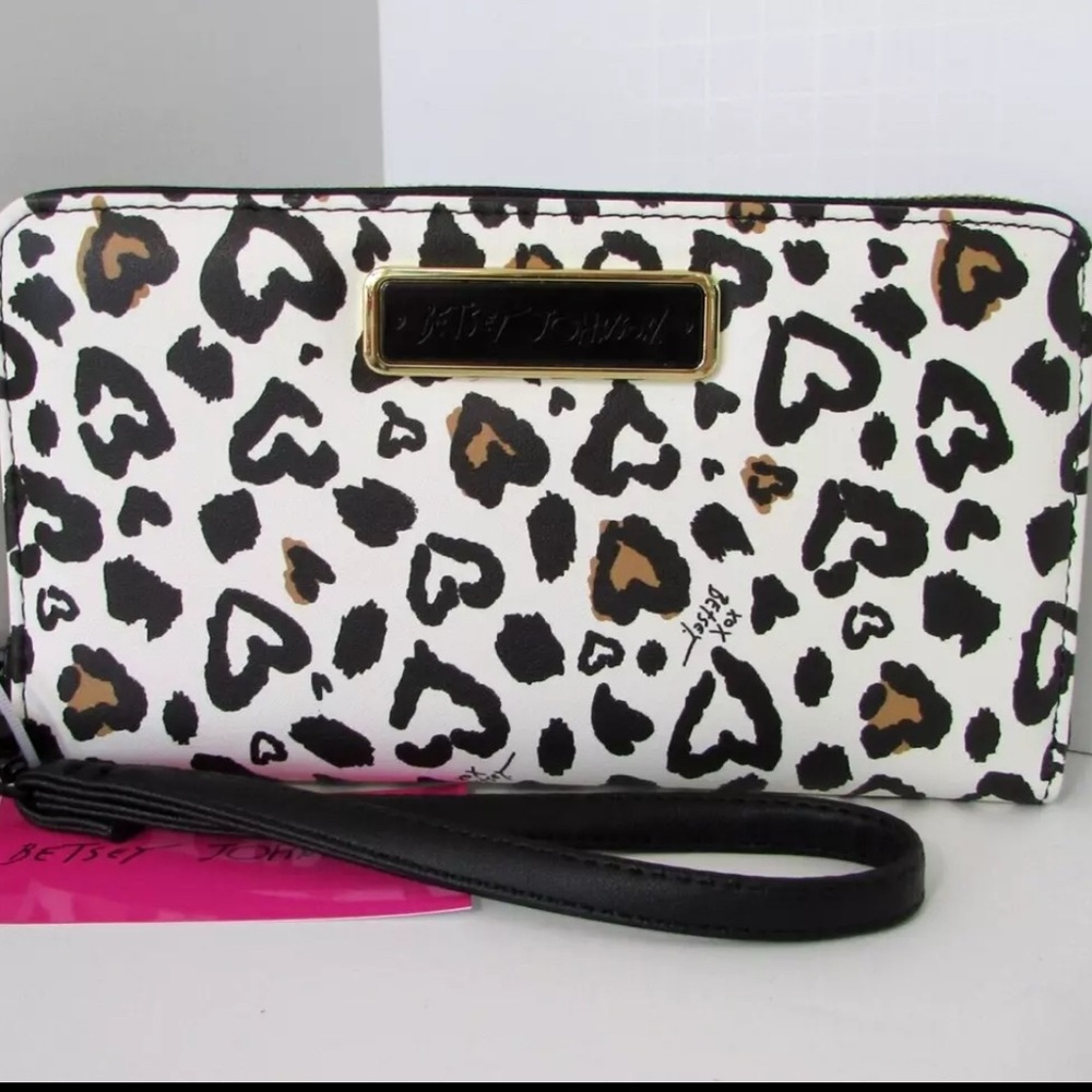 Betsey Johnson Black and White Leopard Print Wristlet